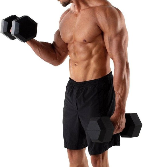 Hex | Rubber Coated Cast Iron Dumbbells - Black Free Weights for Effective Workouts
