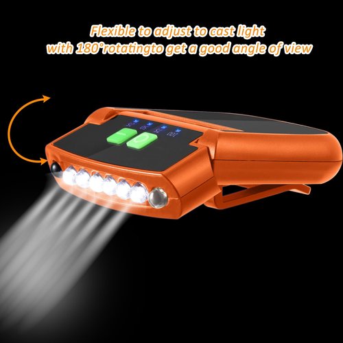 Mudder 2 Pieces LED Clip on Cap Lights USB Rechargeable Cap Flashlight Clip Waterproof Bright Hat Flashlight Headlamp for Fishing Camping Hand Work (Black,Orange)