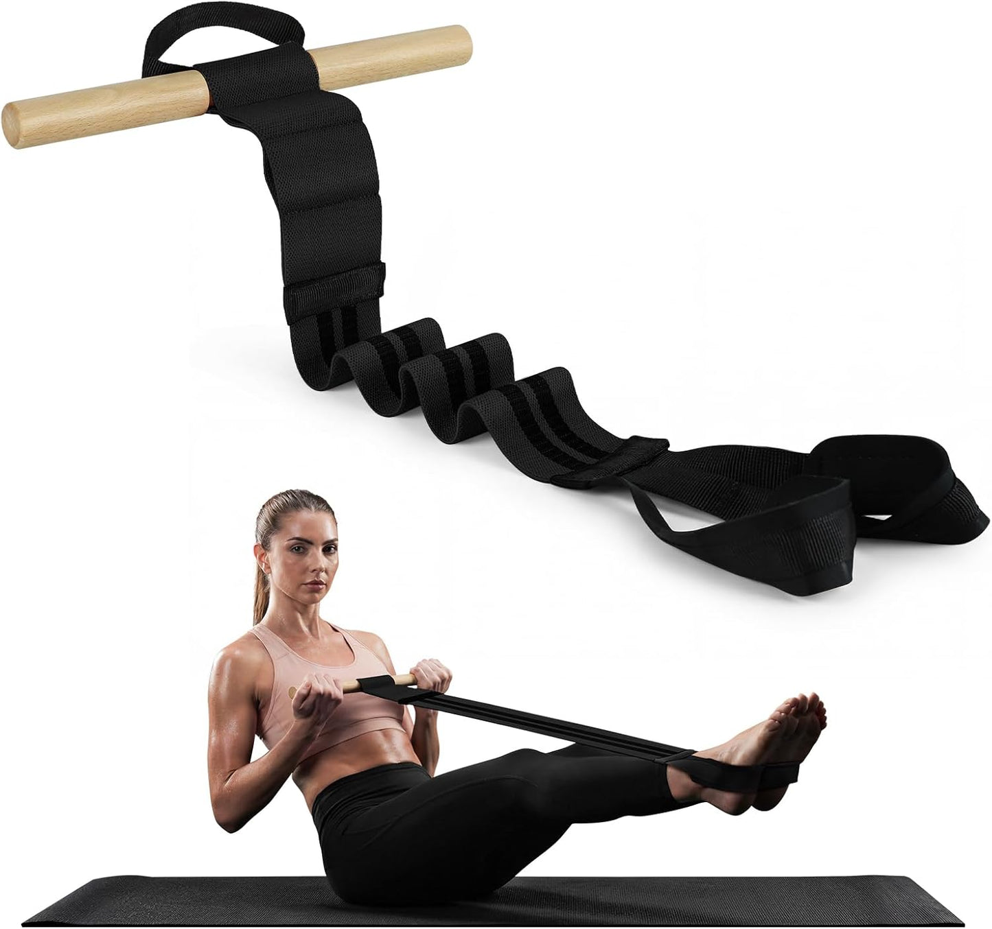 Skiennix Pedal Resistance Bands - Adjustable Manual Tension with Wood Handles | Multifunctional Fitness for Abdomen, Arms, Legs