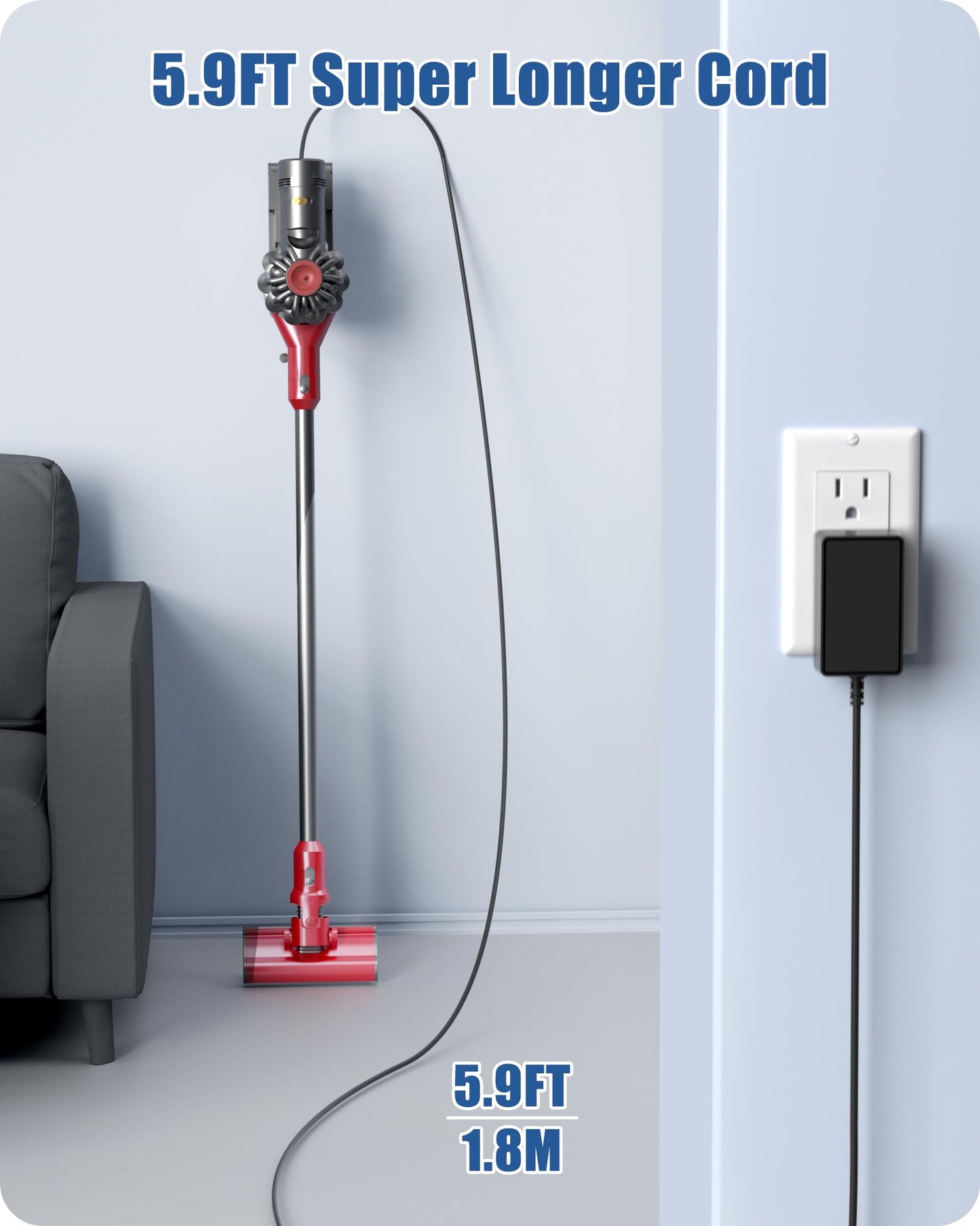 for PRETTYCARE Cordless Vacuum Cleaner Charger Compatible with SPRETTYCARE W100 W200 W300 W400 20KPa 22.2V 180W Power Cord with 5.9FT Power Cord