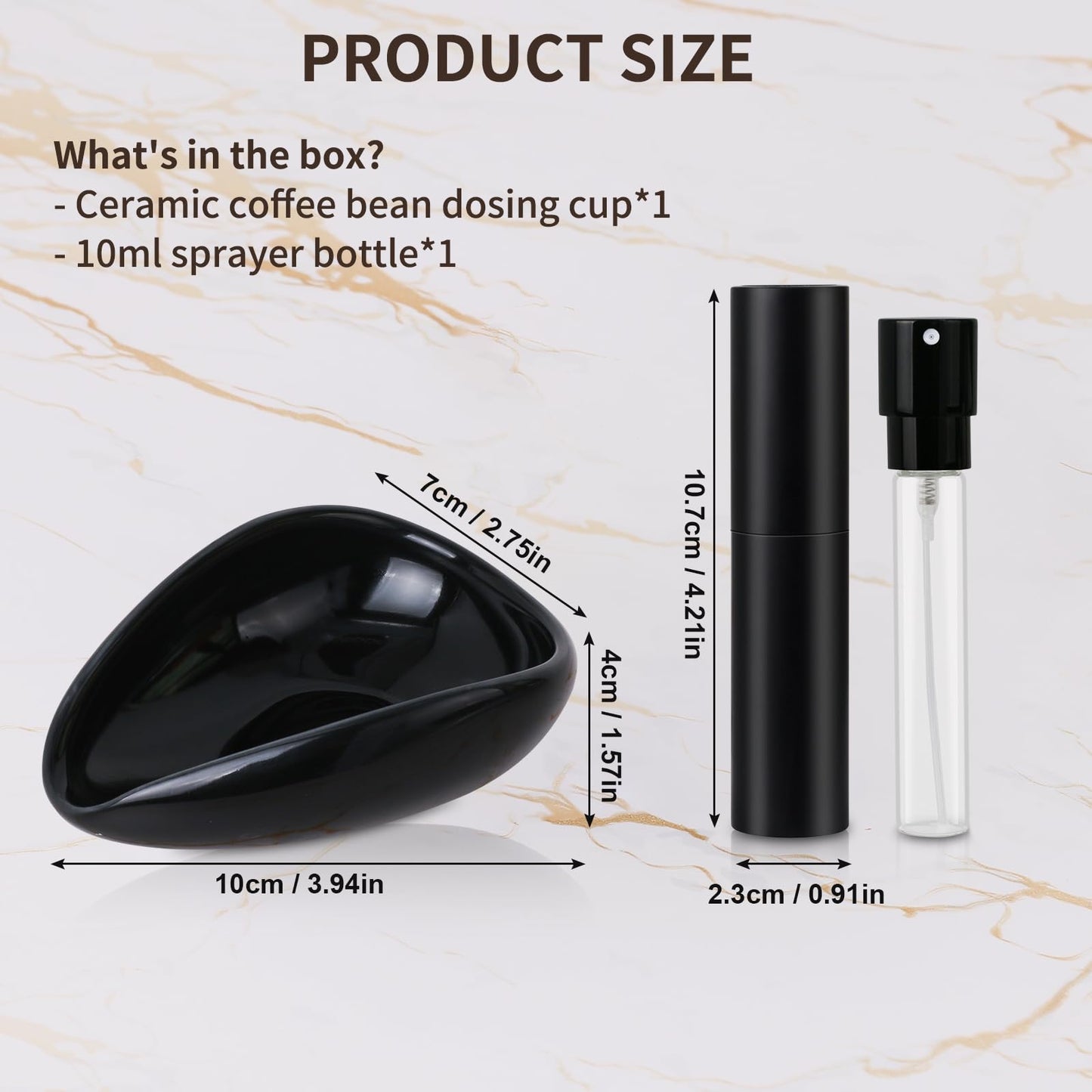 Coffee Bean Dosing Cup and Spray Bottle Kit - Ceramic Single Dosing Tray,Static Reducing Spray (Black)