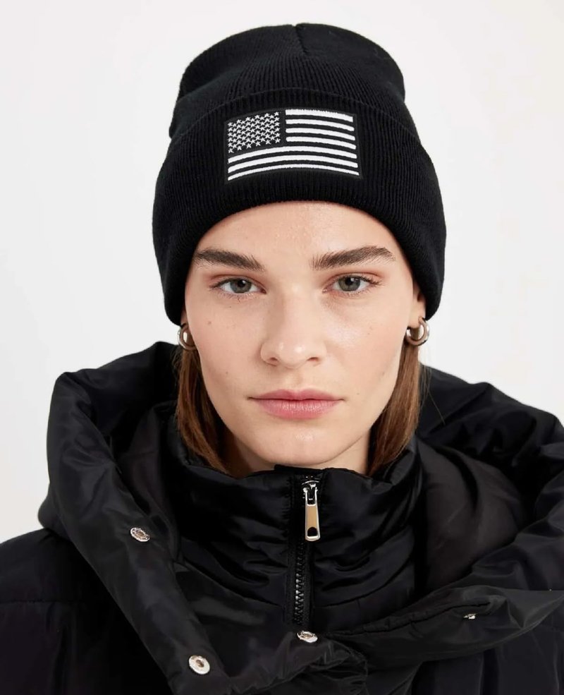 American Flag Embroidered Beanie Winter Hat for Men Women, Multi-Season Military Tactical Gear Police Army Winter Warm Hat