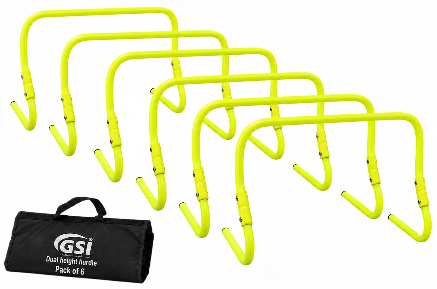 GSi Dual Height Agility Hurdle Pack of 6 – Adjustable 6" & 12" Training Hurdles for Sports, Fitness, and Agility Drills – Durable PVC Yellow Speed Hurdles for Soccer, Track, and Football Training