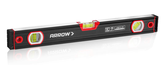 ARROW 16-Inch Level, Magnetic Torpedo Level with 45°/90°/180° Bubbles, Aluminum Alloy Body, Precision-Machined Base, Shockproof Rubber End Caps, V-Groove & Hanging Hole for Construction, Carpentry
