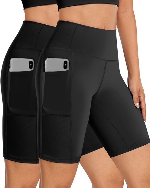 Buauty High Waisted Biker Shorts for Women - Tummy Control with Pocket | 8" Yoga & Running Spandex Compression