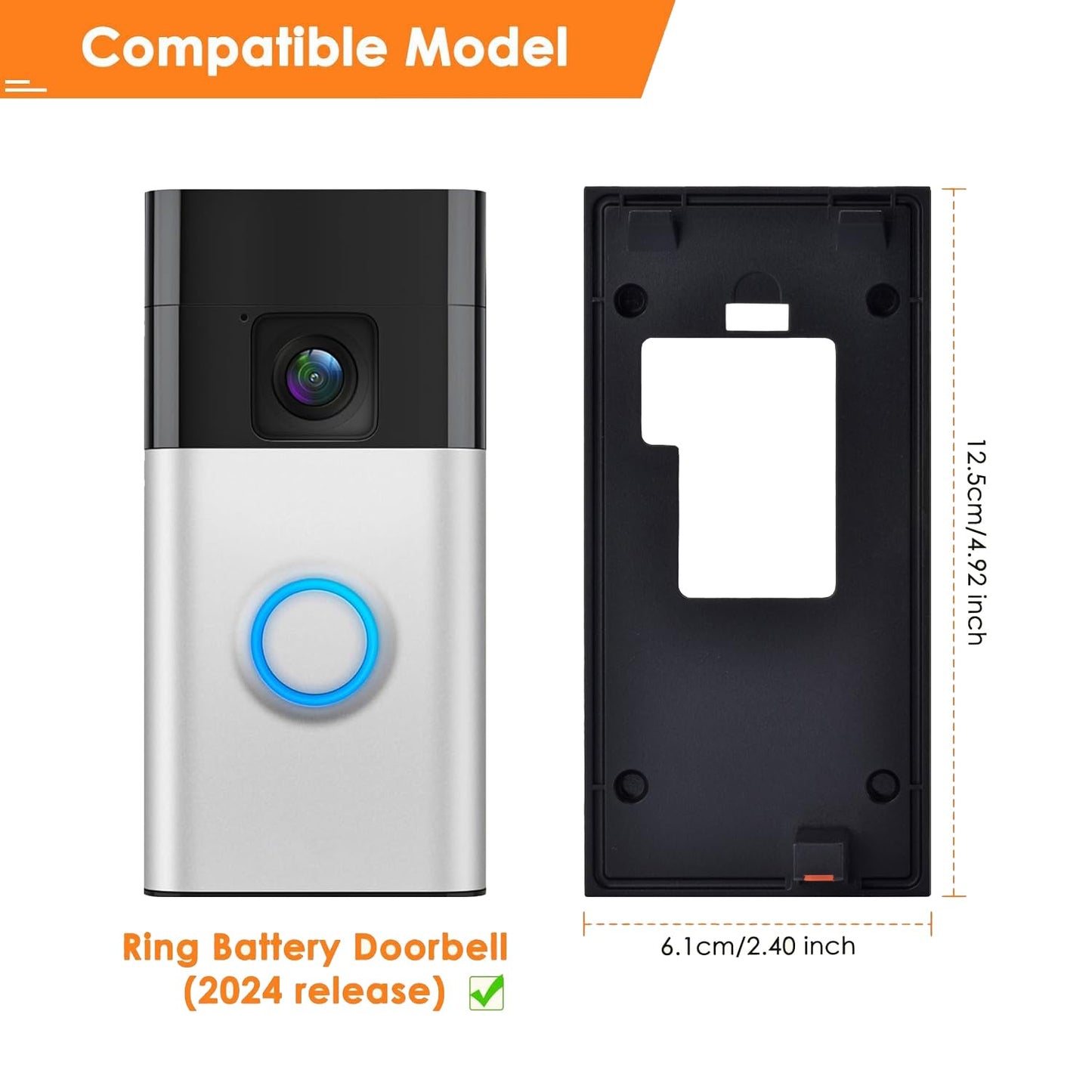 Fansoun Adhesive Video Doorbell Mount for Ring Battery Doorbell(2024 Release) No Drilling Camera Door Mounting Holder Bracket Accessories for Apartments Office Houses (Black)