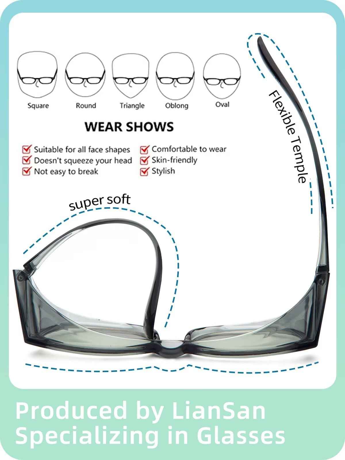 LianSan Photochromic Safety Glasses Over Eyeglasses for Men&Women - Fit Over Glasses with UV400&Scratch Resistant Lenses ANSI Z87(Grey,Light Grey Lens)