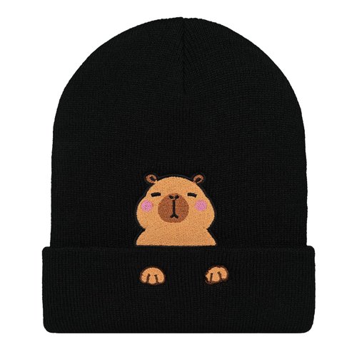 Zgboaht Capybara Head Embroidery Knit Beanie Hat for Adult and Big Kids Personality Watch Cap Winter Warm Skull Cuffed Hats