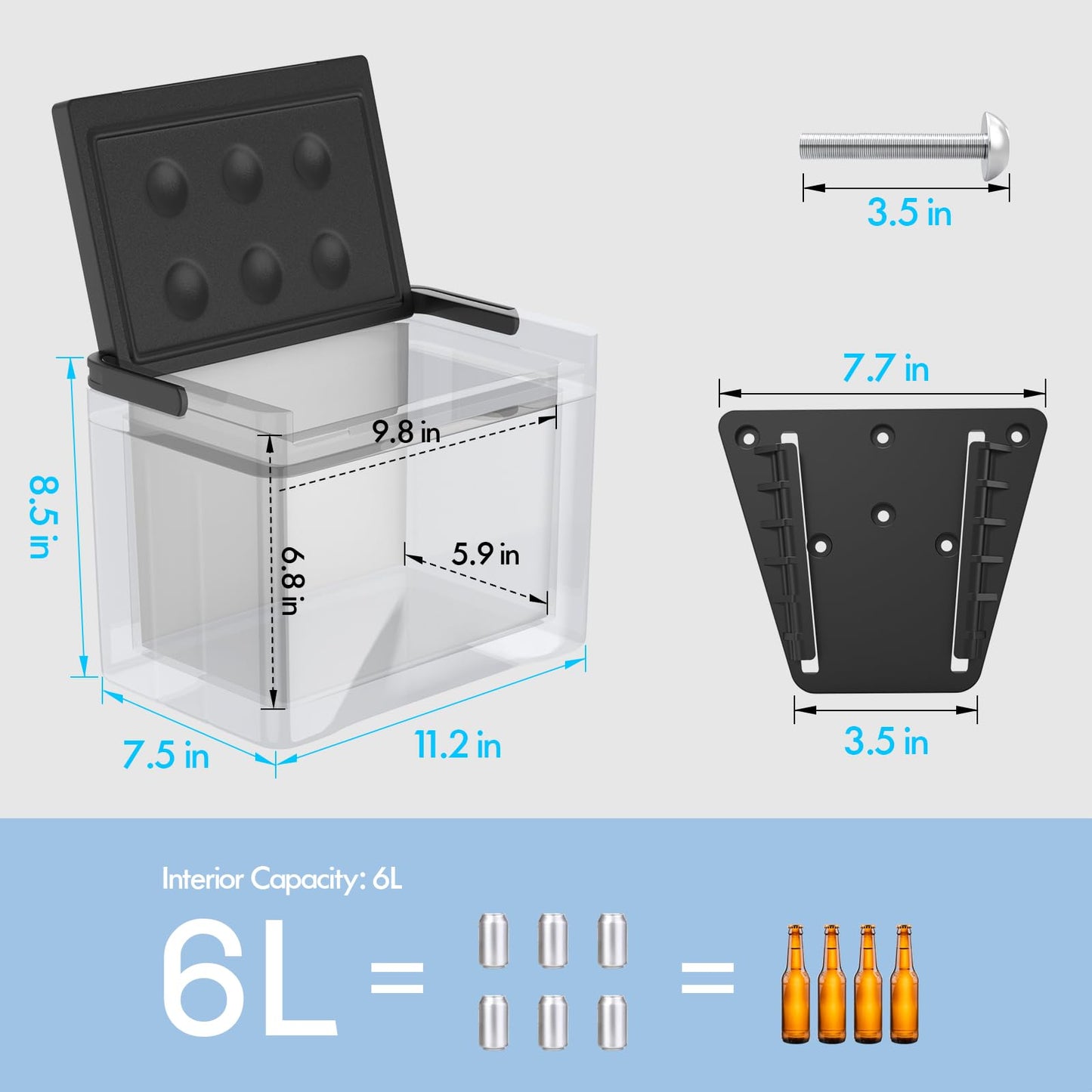 Club Car Precedent Cooler, Golf Cart Ice Coolers with Mounting Bracket for Club Car Precedent Tempo Onward, Universal 6L Large Capacity Cooler, 48 Hours Cooling Ice Chest OEM#102588101 103886801