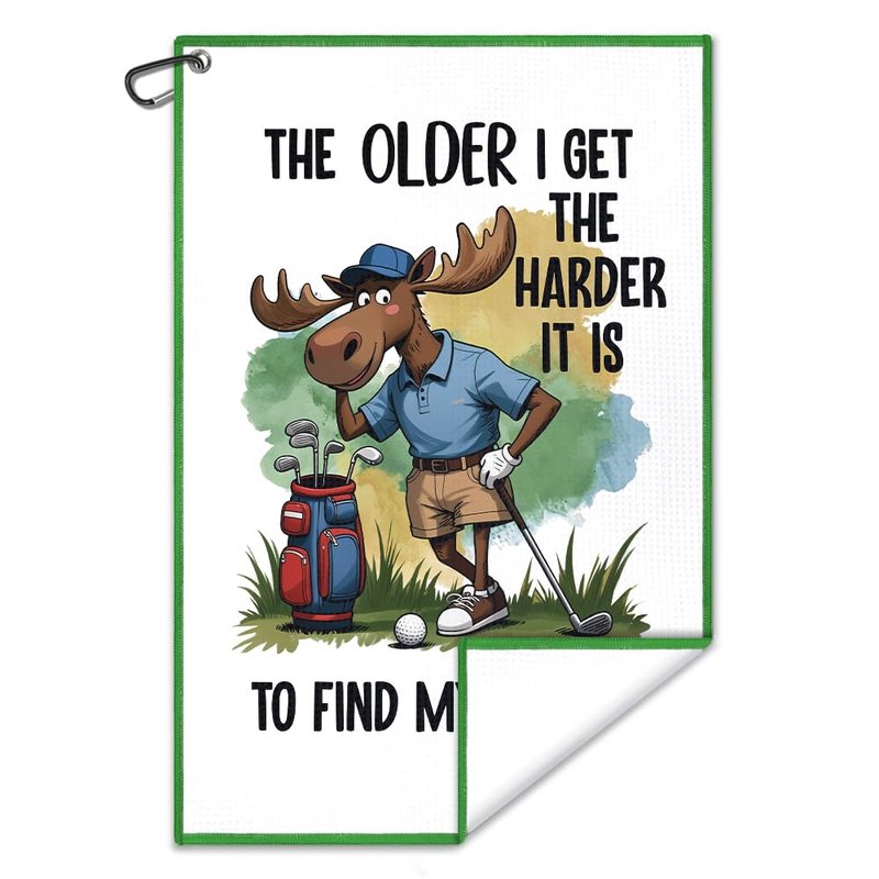Juoqg The Older I Get The Harder It is Golf Towel, Funny Moose Golf Bag Towel with Clip for Men, Golfing Accessories for Men, Golfing Gifts for Dad Grandpa, Father Day Retirement Gifts for Golfer Fan