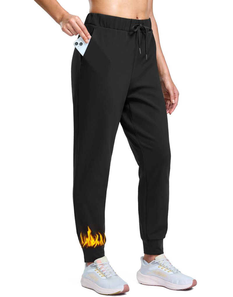 SANTINY Women's Fleece Lined Joggers Pockets Drawstring Waterproof Sweatpants Thermal Ski Running Winter Hiking Pants Women(Black_L)