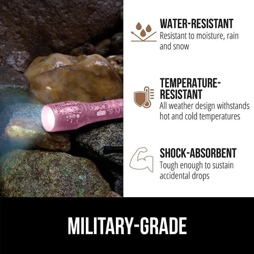 Gorilla Grip Tactical Flashlight - Powerful 750 FT LED, Water Resistant, 5 Adjustable Modes | 2 Pack, Pink