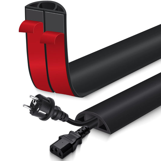 Floor Cord Cover for Wires on Floor Self Adhesive Cord Hider Floor Cable Management Wire Covers for Cords Protector Prevent Cable Trips Cord Cavity W 0.47" x H 0.27", Black, 3.3Ft