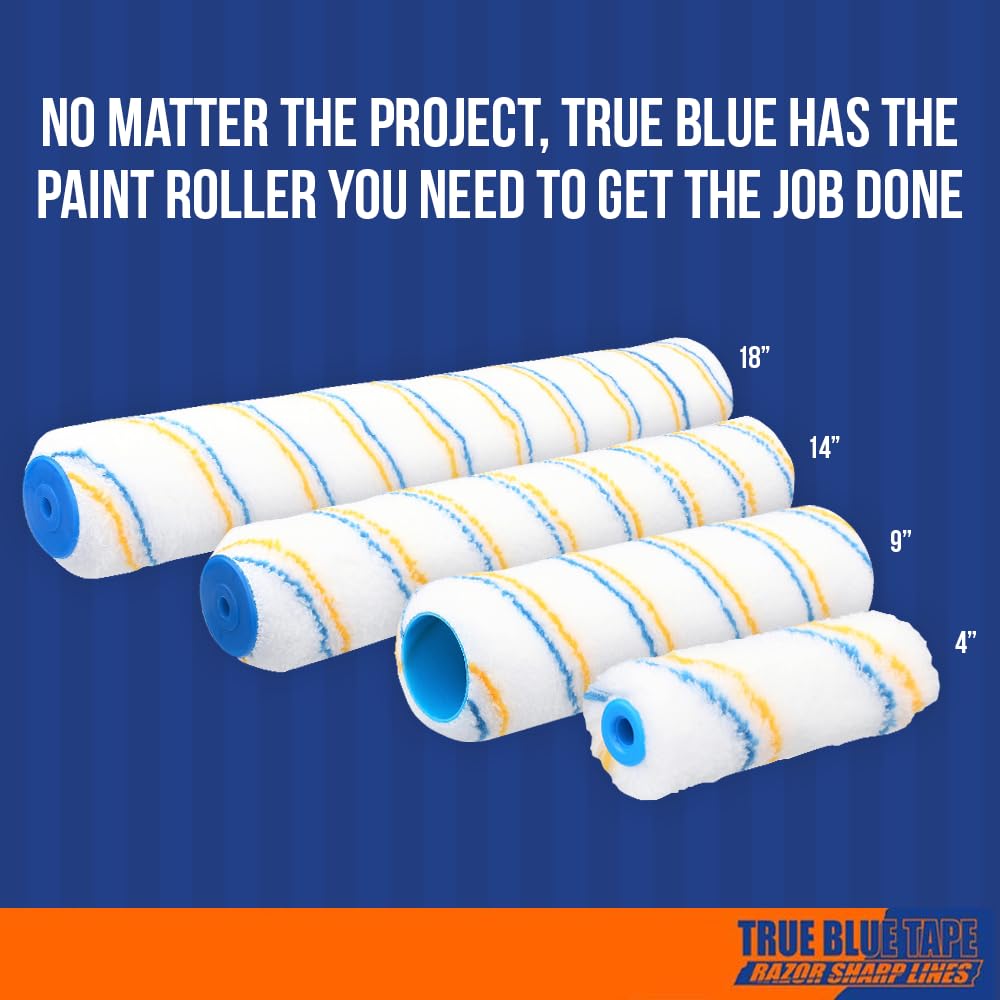 True Blue 18" Professional Paint Roller Covers, 18 Inch, Best for All Types of Painting Surfaces, Refill Bulk Pack (12, 3/8" Nap)
