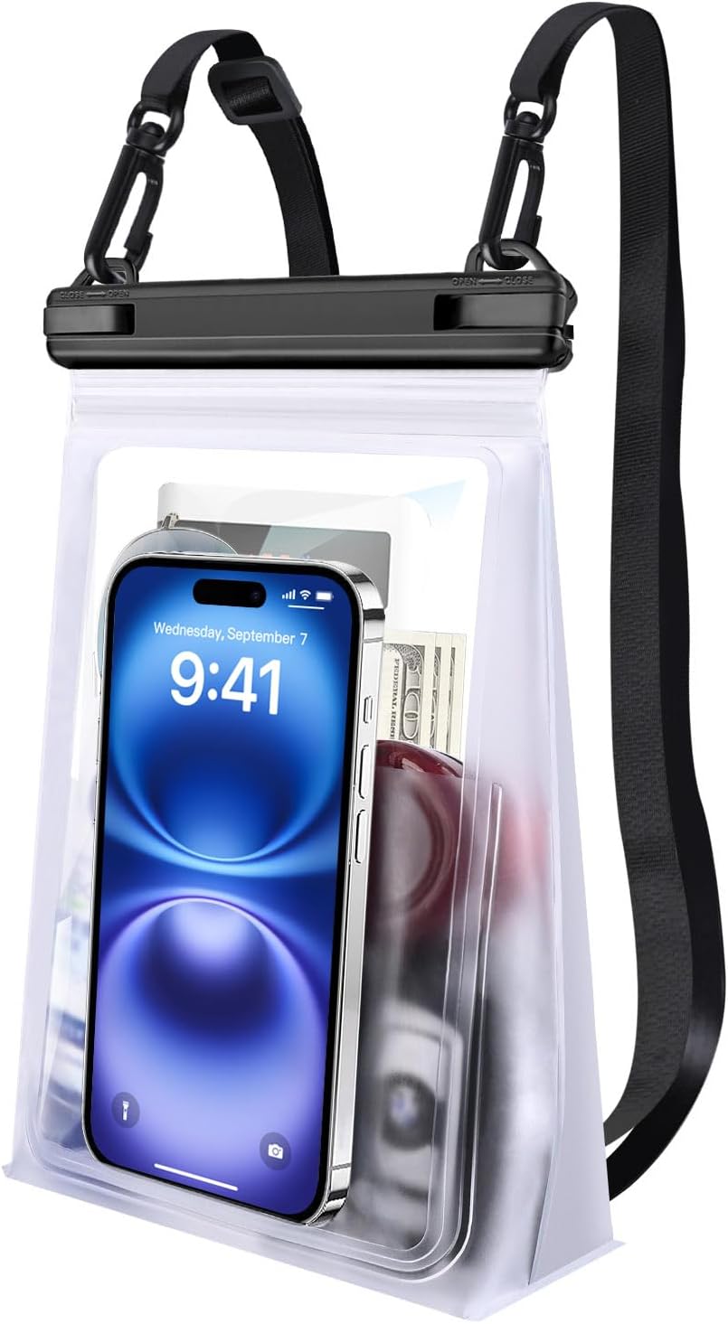 PEDVSTY Waterproof Phone Pouch - Large Dry Bag with Sealing Strip for iPhone 17/16/15/14 Pro Max & Galaxy S25/S24/S23/S22 | Floating Design for Beach & Water Park - White