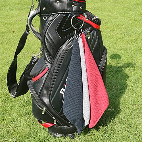 Microfiber Golf Towel with Carabiner Clip - Black/Grey/Red