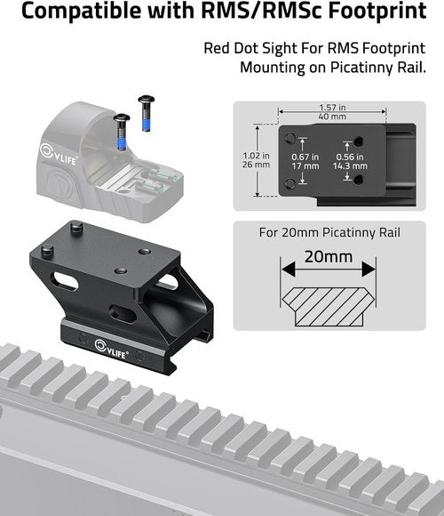 CVLIFE Red Dot Riser Mount - Reflex Sight Optic Riser Plate for Picatinny Rail | 21MM, 23MM, 25MM