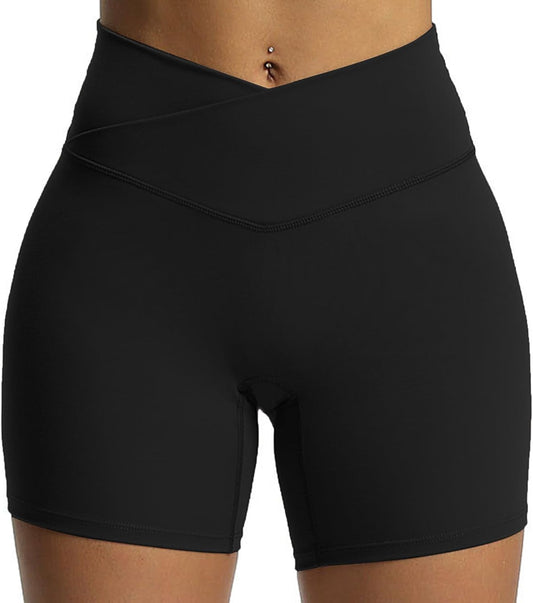 Aoxjox Trinity Workout Biker Shorts - High-Waisted Tummy Control for Women | 6" Crossover Design