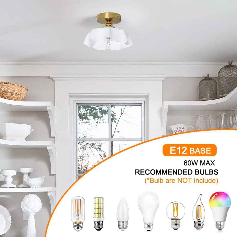 Vintage Pink Flush Mount Ceiling Light - Brass Semi-Flush Fixture with Flower Glass Shade for Small Rooms & Hallways