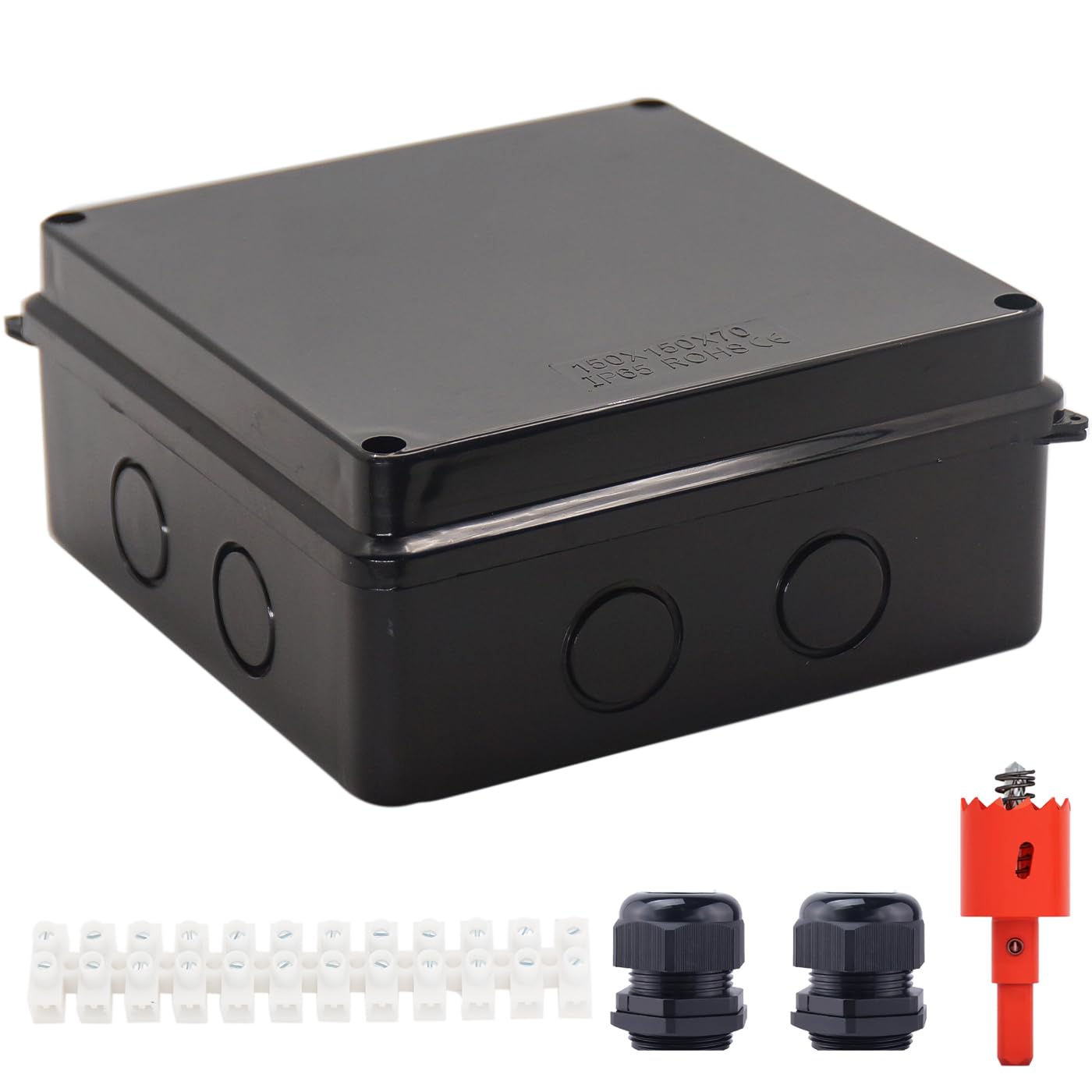 Junction Box, Reserved Holes Electrical Boxes Waterproof IP65 ABS Plastic Electrical Power Cord Enclosure Project Box Black 5.9 x 5.9 x 2.8 inch(150x150x70mm)
