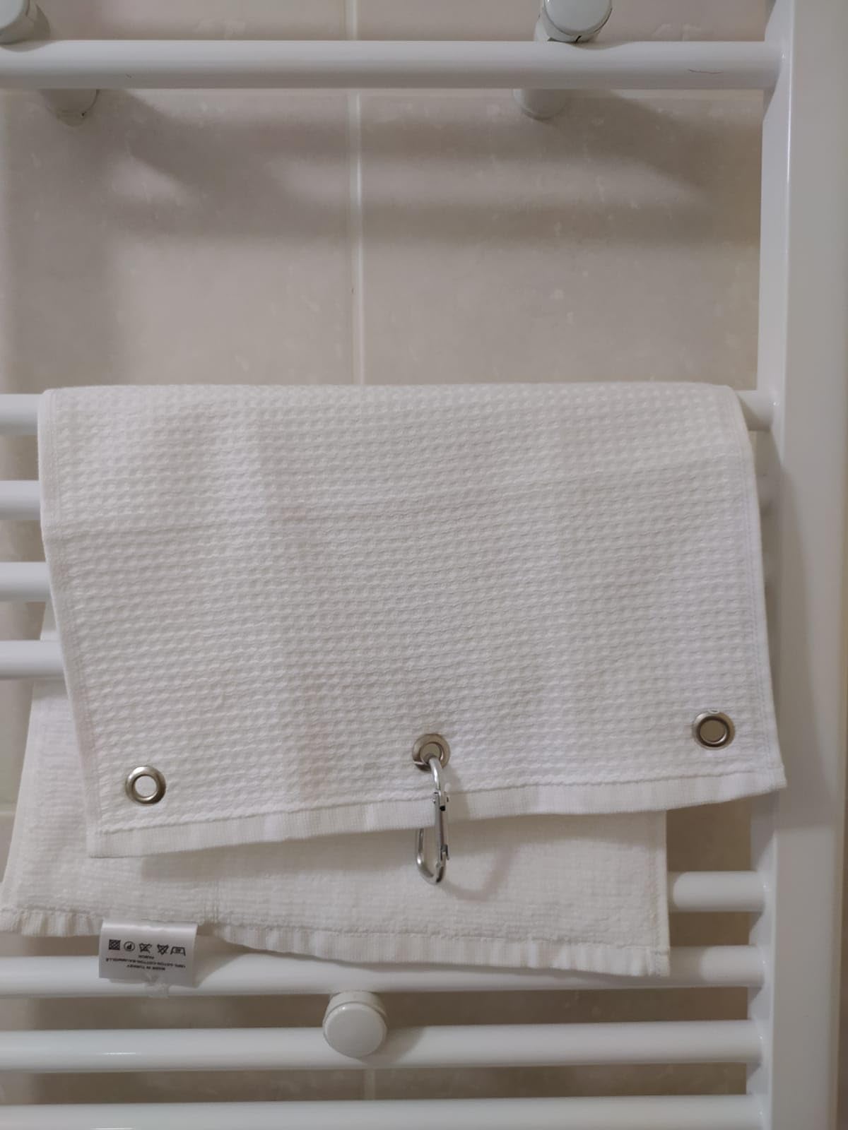 3 Pack -12"x19" Tri-fold Golf Towel with Metal Bag Clip, Cotton Terry-Waffle Cloth Golf Towels for Men&Women Lover Boyfriend Dad Gifts(White)