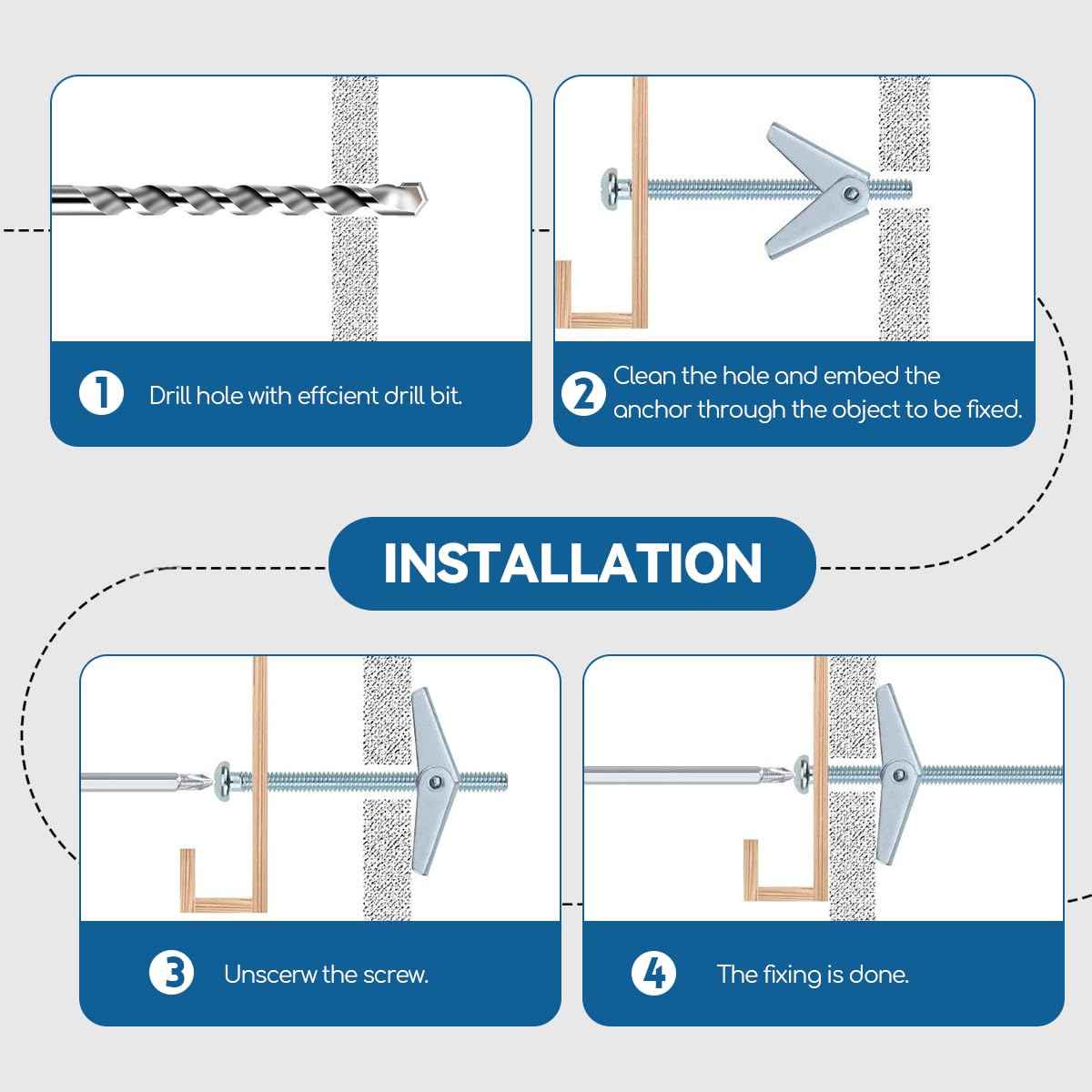 1/4X3-Inch Toggle Bolt and Wing Nut for Hanging Heavy Items on Drywall (60 Pack)
