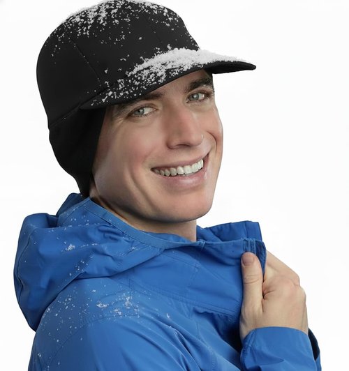 TrailHeads Waterproof Hiking Hats for Men with 3 Layer Rain & Wind Protection – Wide Brim Black Cap with Drop-Down Ear Warmers for Outdoors