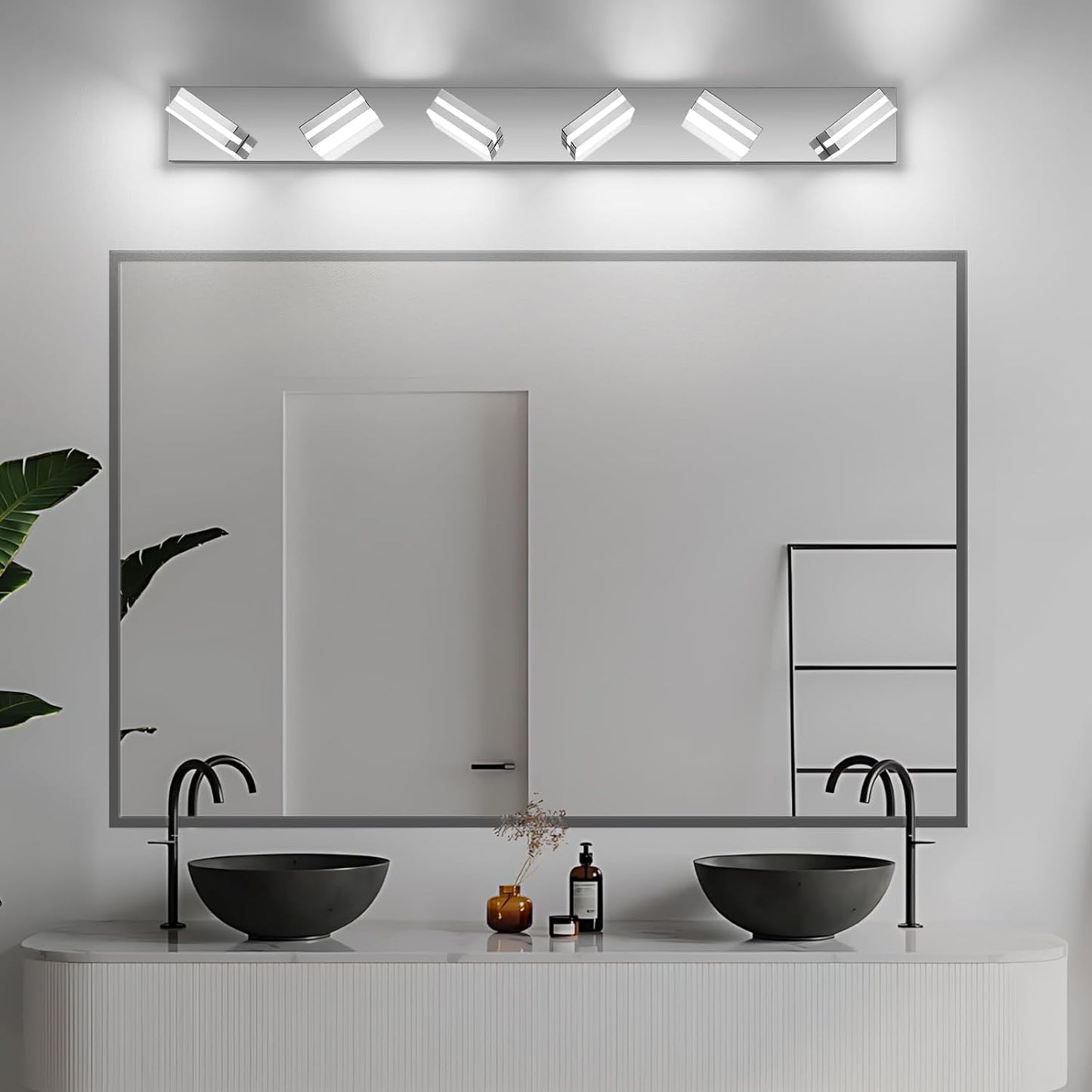 3-Light Modern LED Bathroom Vanity Light Fixture - Black Metal & Acrylic, 16-inch Over Mirror Lighting