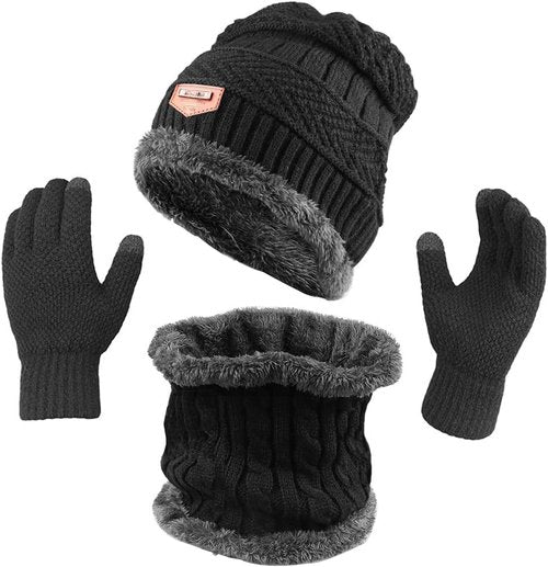 KRATARC Winter Warm Scarf & Beanie Hat Set - Knit Gloves & Neck Gaiter for Men & Women