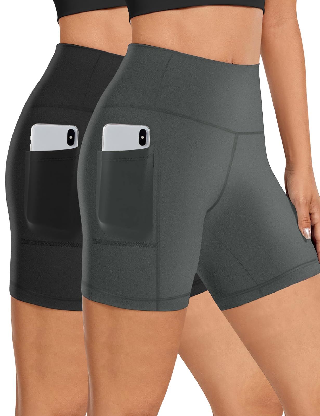 Womens 5" Biker Shorts with Pockets High Waisted Tummy Control Yoga Workout Gym Stretchy Spandex Shorts Leggings Compression Athletic Run Bicycle Cycling Volleyball Exercise Dance Bike Shorts Tights