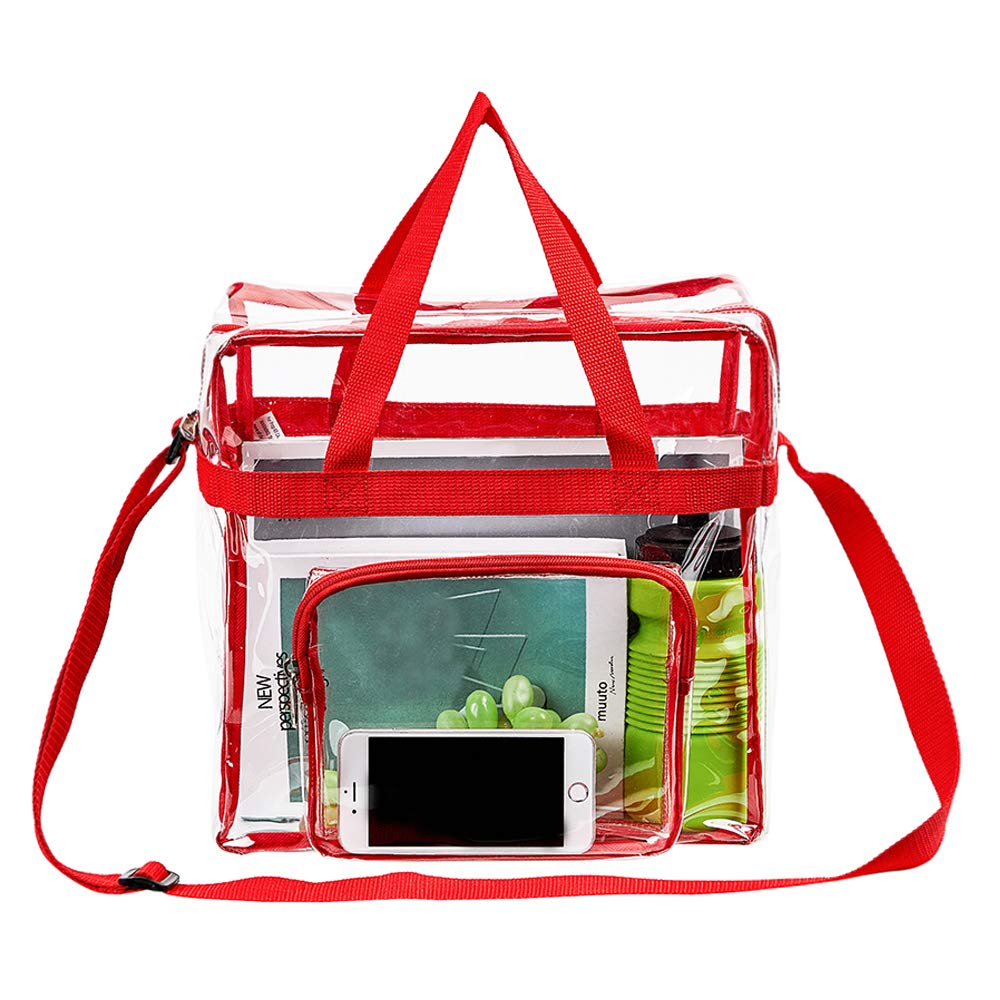 Clearworld 12x6x12 Clear Stadium Bag with Front Accessory Pocket, Red