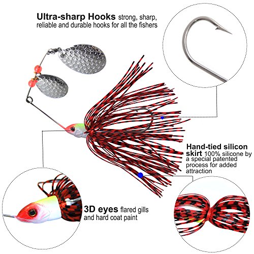 Shaddock 6pcs Spinner Baits Lures Kit for Bass Pike Trout Salmon