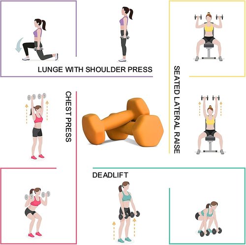 Balelinko Home Gym Equipment Workouts Strength Training Weight Loss Pilates Weights Yoga Sets Free Weights for Women, Men, Seniors and Youth, 3LB Orange, Pair