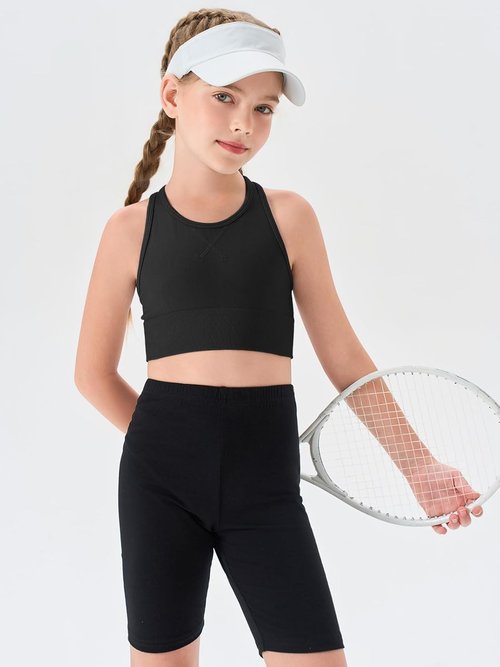 Haloumoning Girls Athletic Sports Bra - Racerback Crop Top for Dance & Yoga | Ages 7-14