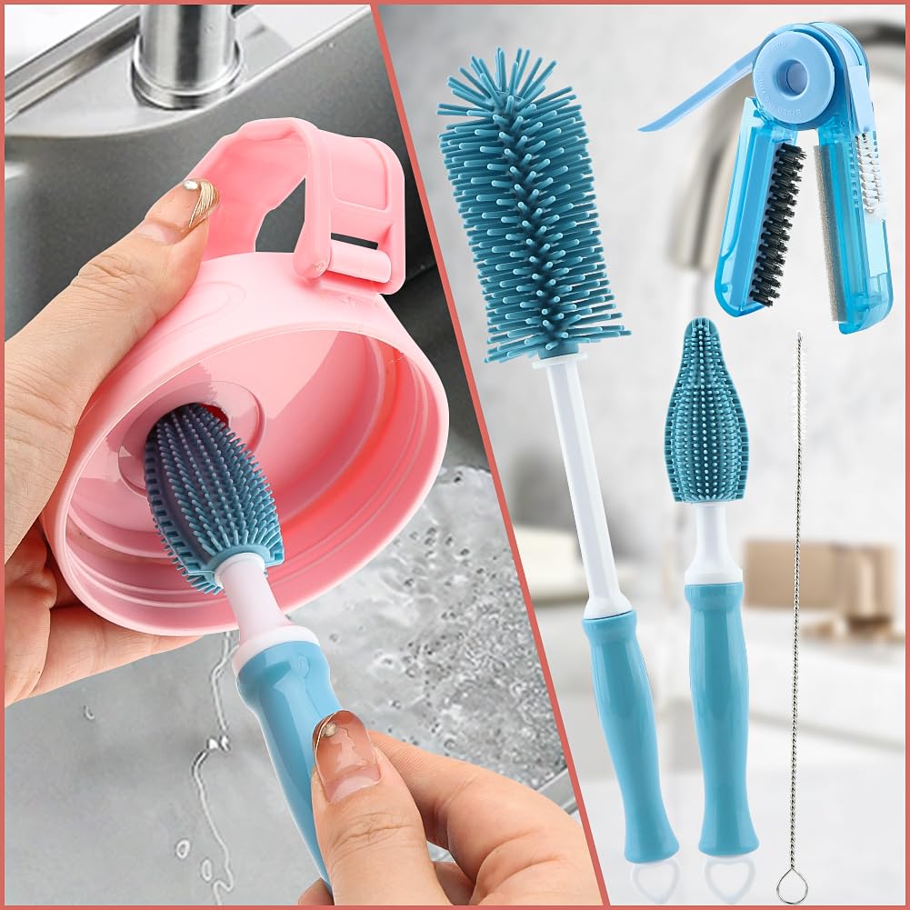 4Pcs Cup Cleaning Kit with Extra Long Straw Cleaner Brush,4 in 1 Bottle Gap Cleaner, Long Handle Silicone Brush, Multipurpose Brush Cleaner Kit