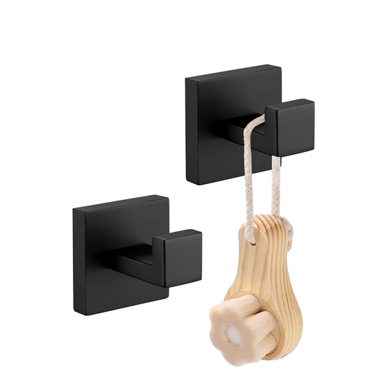 LANC Robe Hook Bathroom Hardware Towel Hooks Matte Black Coat Hooks Heavy Duty Square Hanger Clothes Hooks for Bathroom Garage Wall Hooks SUS304 Stainless Steel Wall Mount 2 Pack,A8805MB-P2
