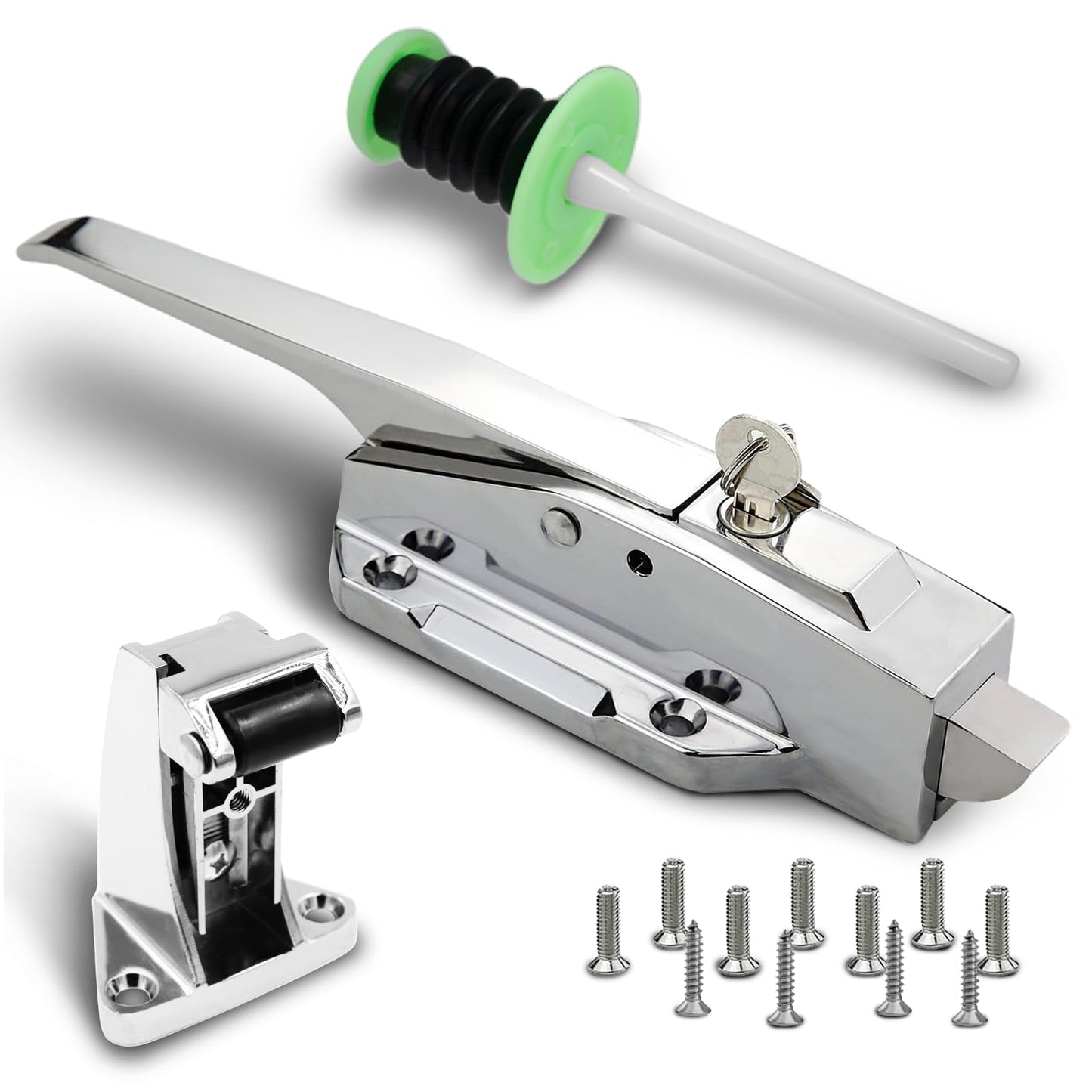 Preruner Walk in Cooler Door Handle, Walk in Cooler Door Closer Complete Latch Kit, Cooler Door Radial Latch (1/5 In-3/5 in(Offset)) and 6" Solid Nylon Glow-in-The-Dark Release Handle