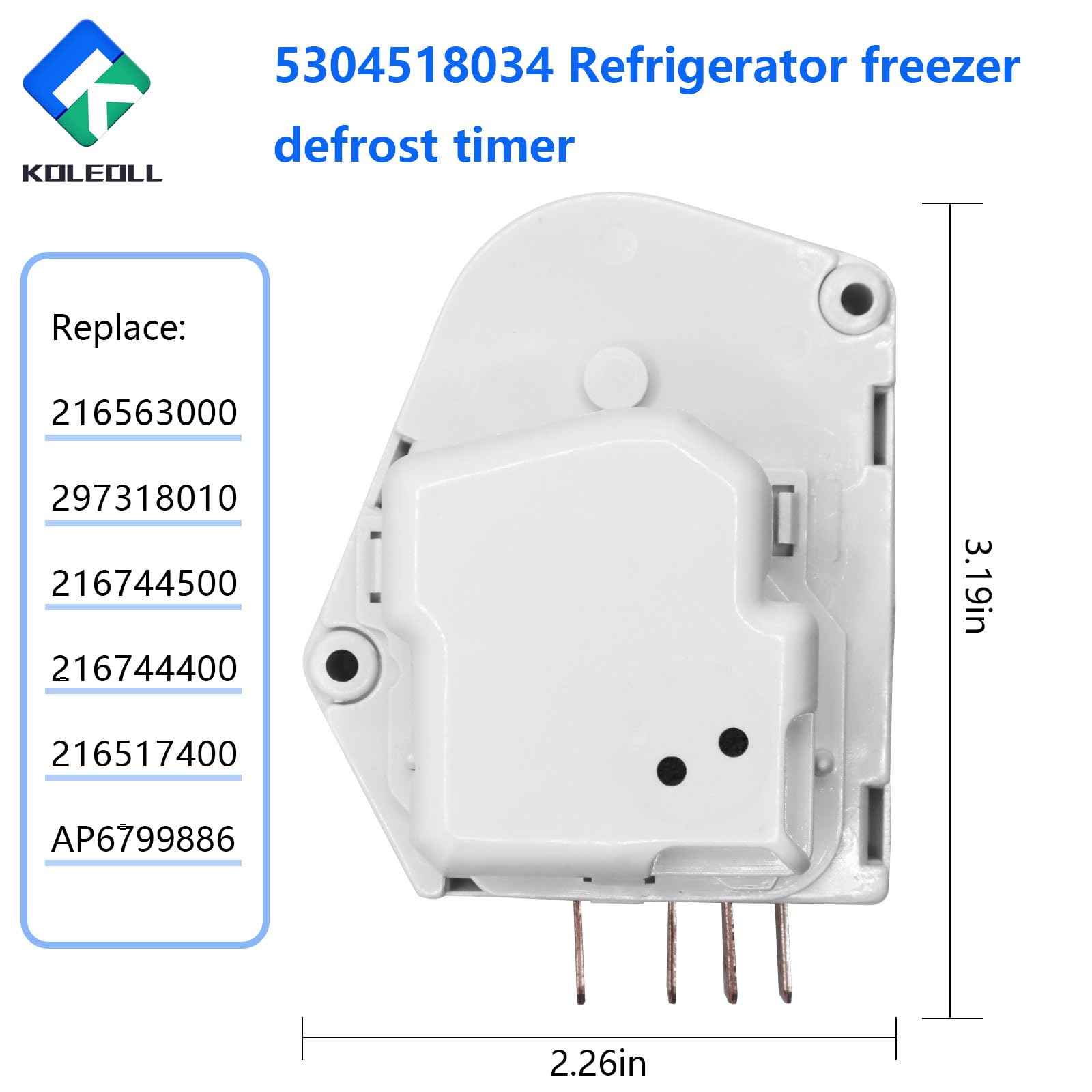 5304518034 Refrigerator Freezer Defrost Timer Compatible with Whirlpool Frigidaire Kenmore Replaces 216563000 297318010 216744500 216744400 216517400 AP6799886
