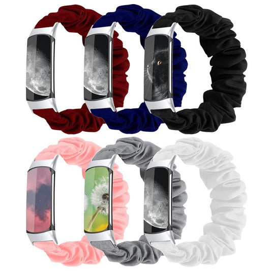 GTHY Scrunchie bands Compatible with Fitbit Charge 5 Band,For Women,Replacement Strap,Large Small,Elastic Fabric Pattern Wristbands Soft Cloth watch band For Charge 5 (6Color, Small)