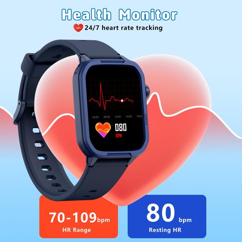 Kids Smart Watch for Boy Girl, Kids Watches with 19 Sport Modes, Heart Rate, Sleep Monitor, Pedometer, Alarm Clock, IP68 Waterproof Fitness Tracker, Gift for 6-16 Year Old Boys Girls Toys (Blue)