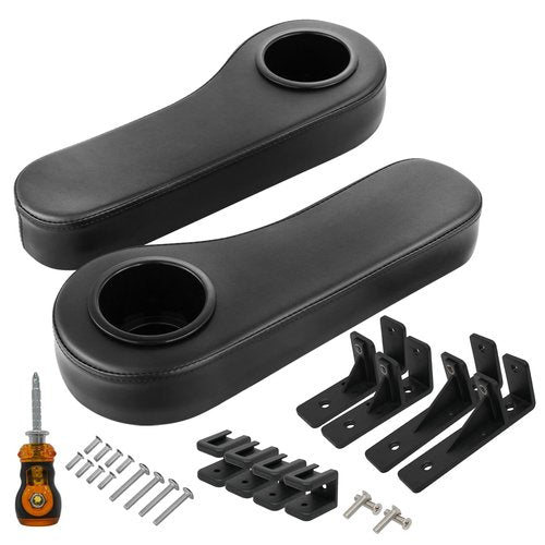 HANGKUNNEE Golf Cart Armrest with Cup Holder for EZGO Club Car Yamaha, No Drilling Required Golf Cart Armrest Kits for Rear Seat with 1inch and 0.78 inch Square Tube Frame
