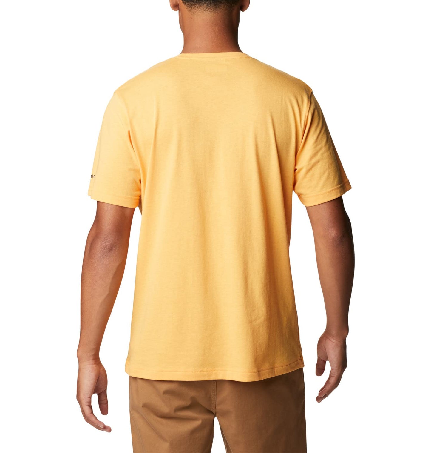Columbia Men's Thistletown Hills Graphic Short Sleeve, Mango Heather/Hikers Graphic, Medium