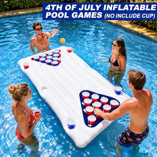 2-in-1 Patriotic Pool Float & Pong Toss Table with 8 Balls – 6x3 ft