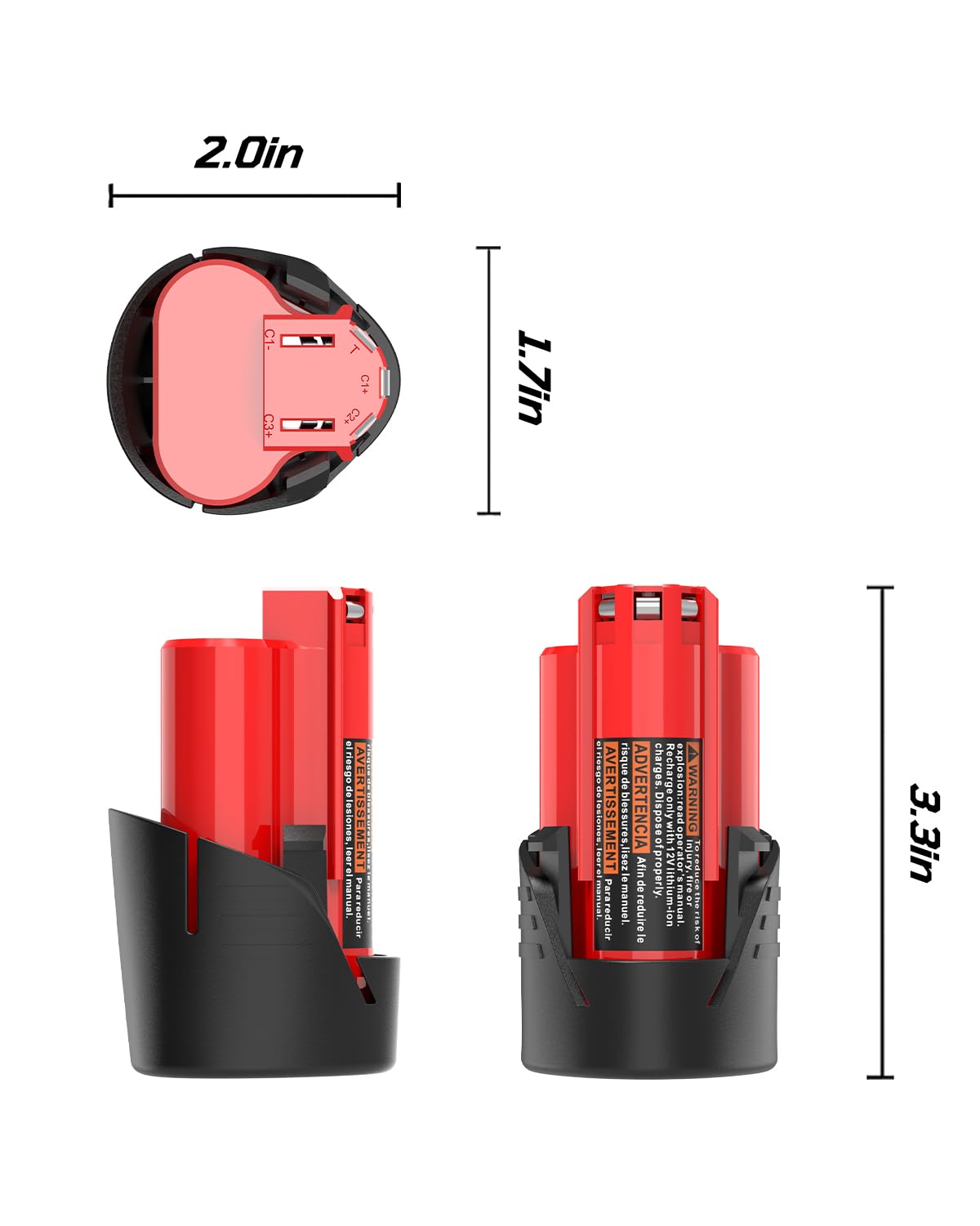 Rocivic 2 Pack 12V 3.0Ah Replace for Milwaukee M12 Battery 48-11-2411 48-11-2420 Compatible with Milwaukee 12V Tools and 48-59-2401 Lithium-Ion Charger