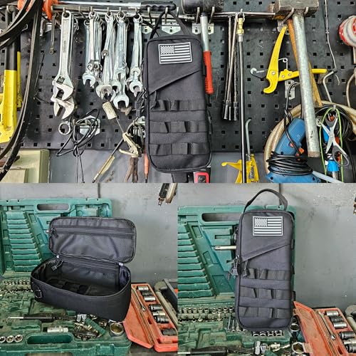12-Inch Heavy Duty Small Tool Bag with D-Ring Clip,Flag Patch&Shoulder Strap - Small Tactical Molle Zipper Tool Bag,EDC Storage Tool Bags for Men,Multipurpose Utility Work Organizer Bag