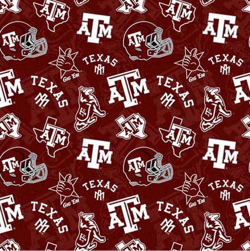 Texas A&M Aggies Cotton Fabric by the Yard - Maroon/White
