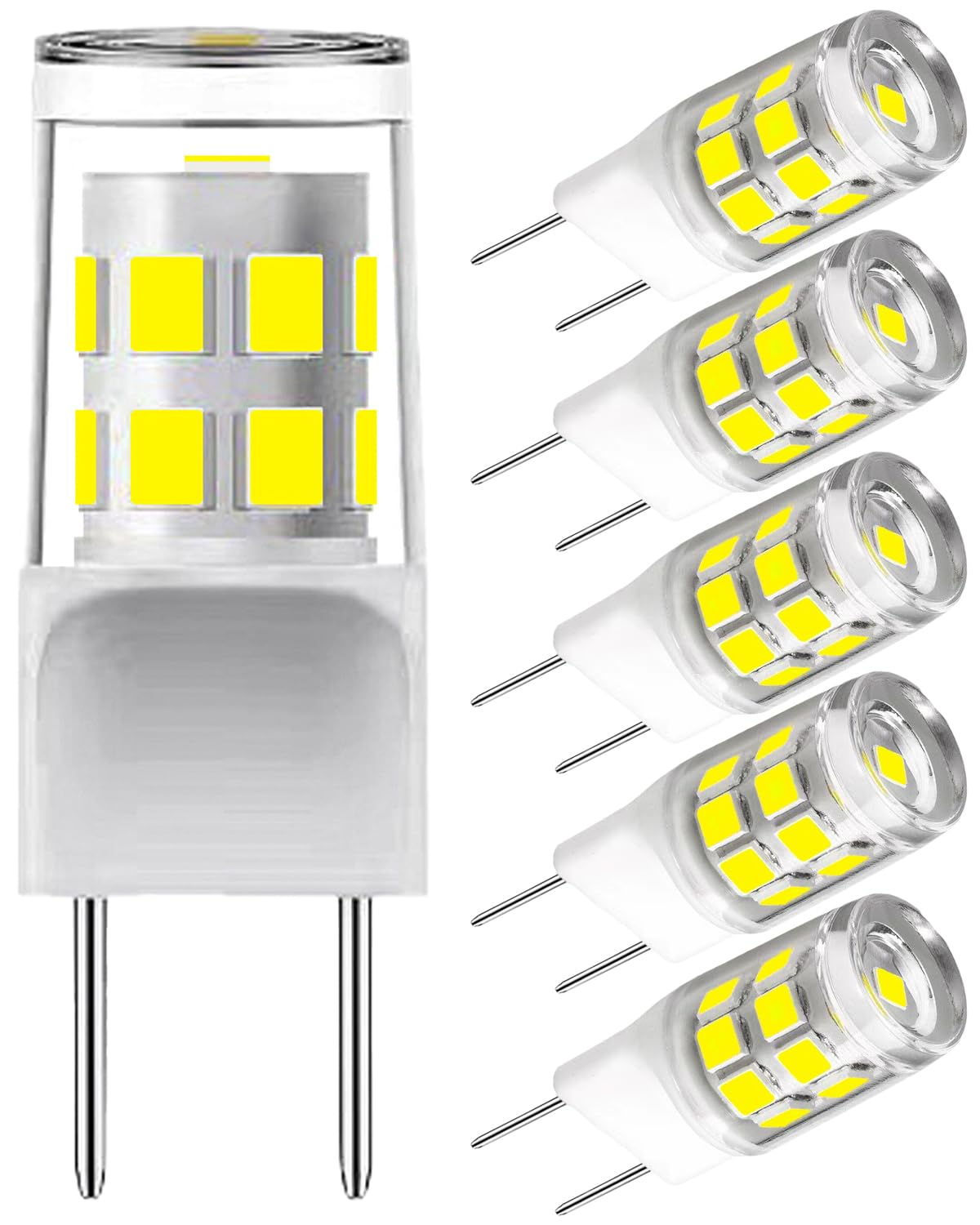 G8 Led Bulb,T4 3W Replacement for 20-25W Halogen Bulb,Daylight White 6000K,GY8.6 JCD Type Bi-Pin Base,120V,Puck Light Bulb,for GE Microwave Light,Under Cabinet, Under Counter Kitchen Lighting(5Pack)
