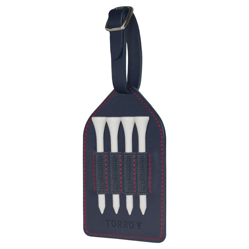 TORRO Leather Golf Tee Holder – Leather Tee Holder for Golf Bags with 4 Tee Slots, Adjustable Strap and 4 Bamboo Tees (Navy Blue)