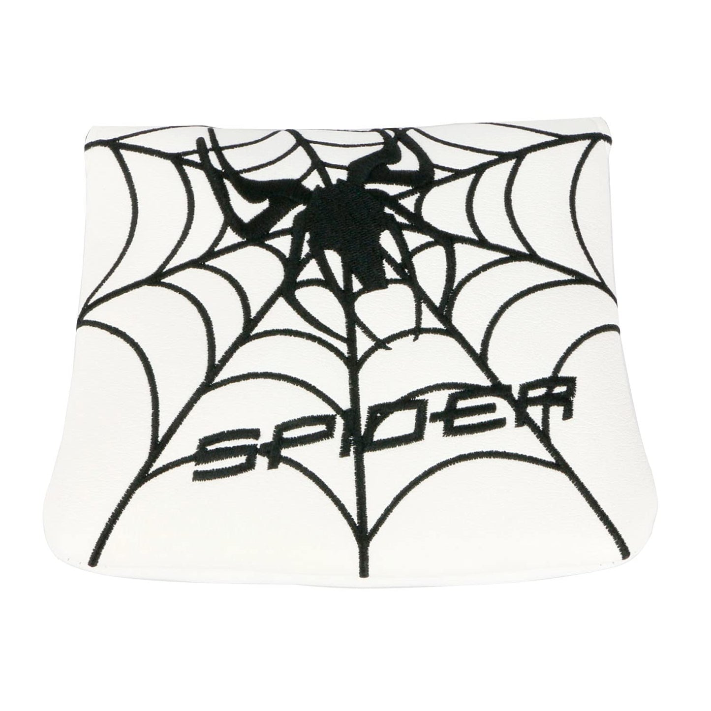 White with Black Spider Embroidery Golf Putter Cover Magnetic Square Mallet Golf Club Headcover