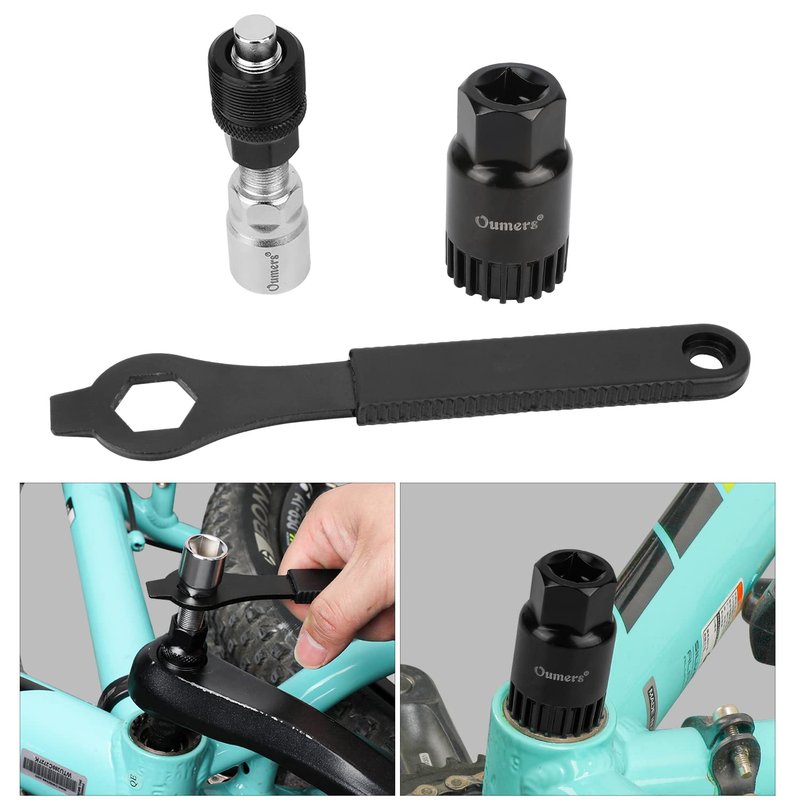 Oumers Bike Crank Puller Tool Set, Bike Crank Extractor Bike Bottom Bracket Remover 17mm 16mm 15mm Spanner Wrench Fit for Removing Bicycle Crank
